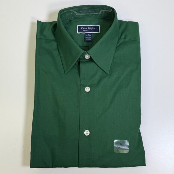 Club Room Men's Regular-Fit Dress Shirt,  Evergreen Solid small neck 14-14.5 $50 - Picture 1 of 6
